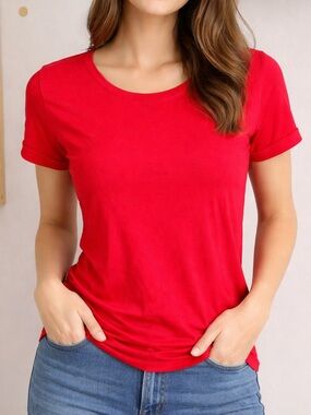 Red Stretch Basic Tee – Soft Fitted Everyday Top Size M oversized